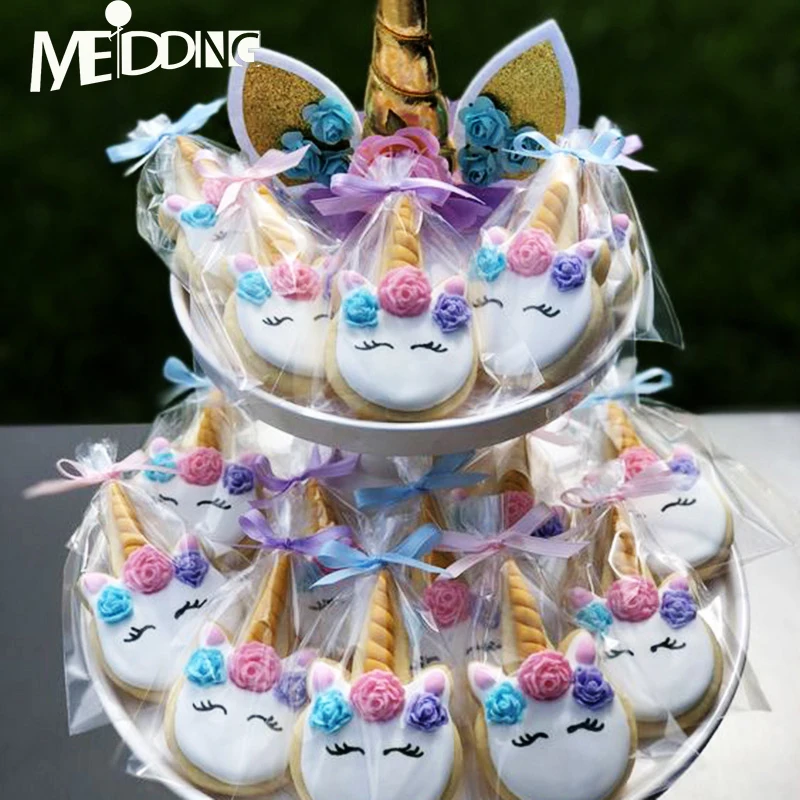 

DIY 100pcs/bag Wedding Birthday Party Sweet Cellophane Clear Self Adhesive Candy Storage Bags and Table Party Decor Accessories