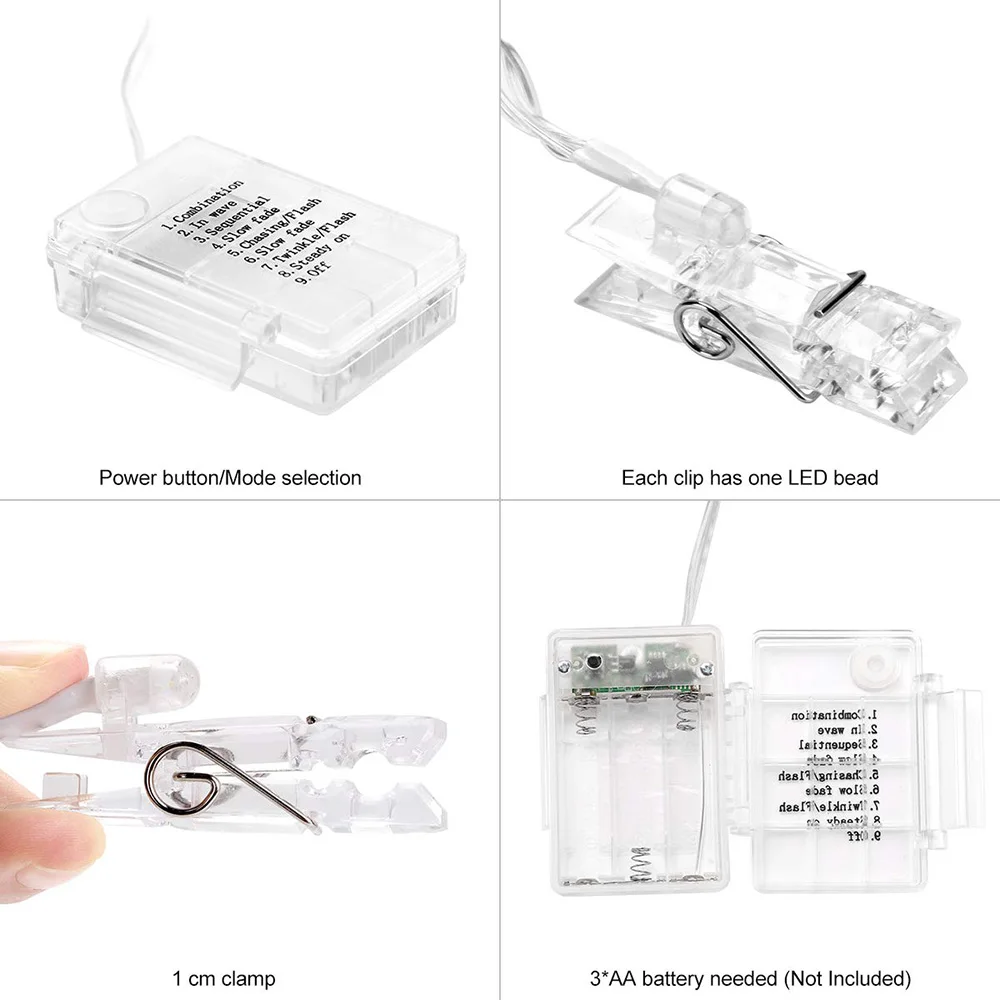 С регулируемой яркостью 8 режимов 20 Вт, 30 Вт, 40/50 светодиодов фото зажимы держателя гирлянды с пультом дистанционного управления и таймер Функция дома/вечерние/декоративные рождественские гирлянды