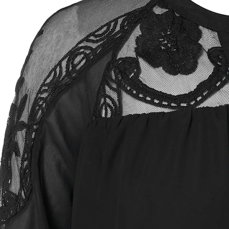 PlusMiss Plus Size 5XL-L Sexy Black Mesh Lace Blouse Women Clothing Big Size Lantern Sleeve Vintage Retro Boho Loose Tops 2018