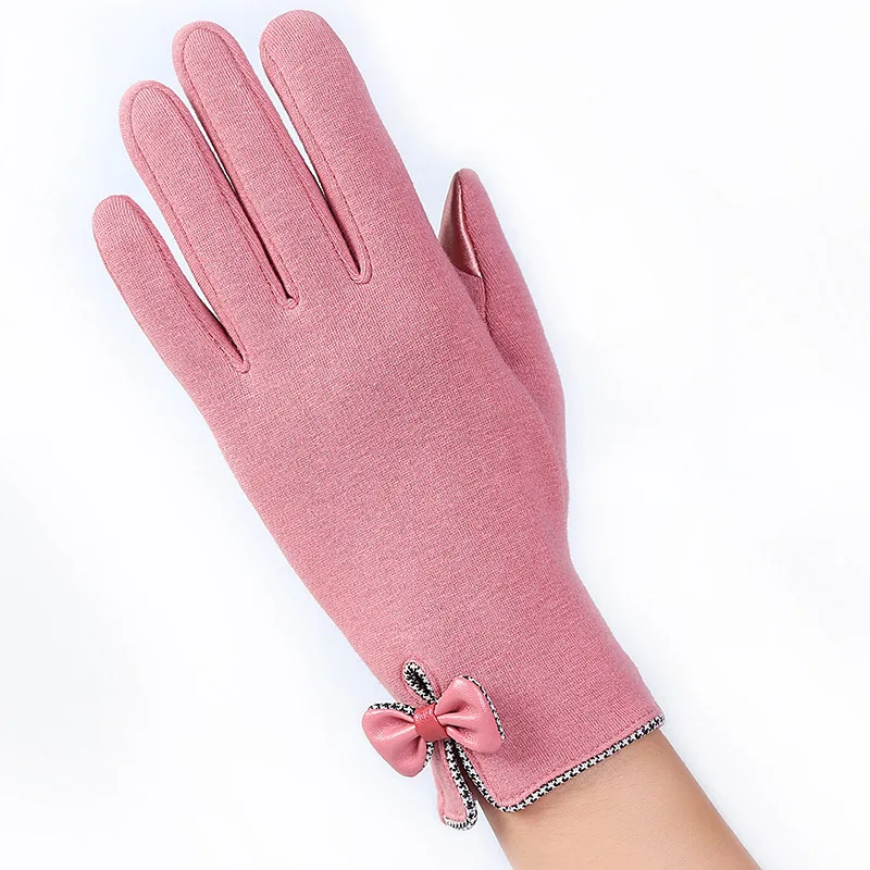 Элегантные женские кружевные Спортивные Перчатки для фитнеса и велоспорта, женские зимние теплые кашемировые перчатки на весь палец, черные перчатки для сенсорного экрана, варежки 16C - Цвет: E Pink