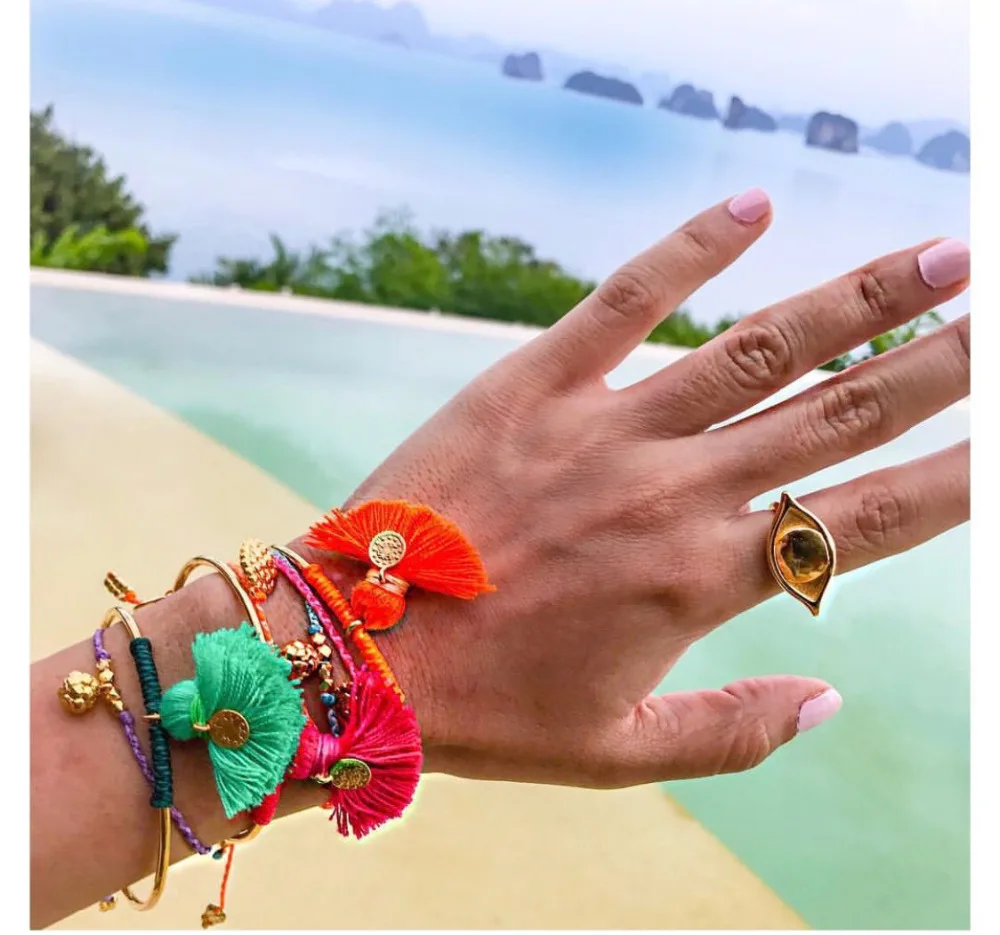

8 Colors Bohemia Tassel Charm Bracelets For Women Fashion Gold Color silver Cuff Bangles & Bracelets Wrap Jewelry