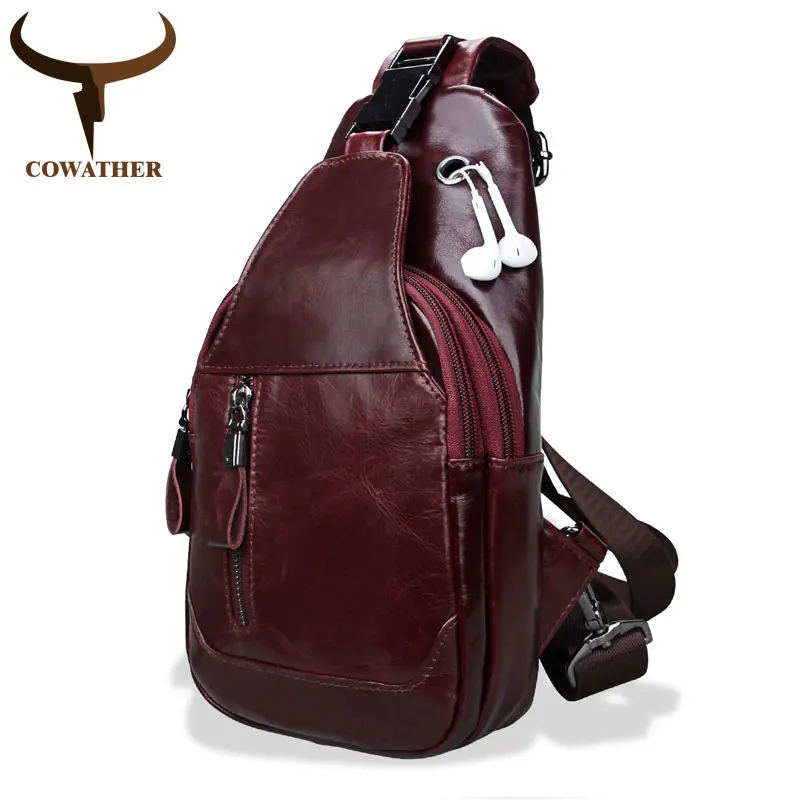 

COWATHER 2018 100% top cow genuine leather shoulder men's chest bag fashion casual messenger bag new design C6006 free shipping