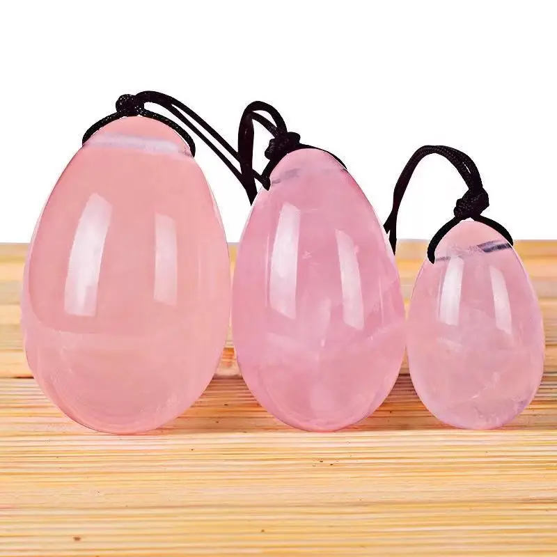 

Factory Sell 3 pcs Pink Crystal Eggs Set Natural Rose Quartz Crystal Healing Eggs For Decoration FMX