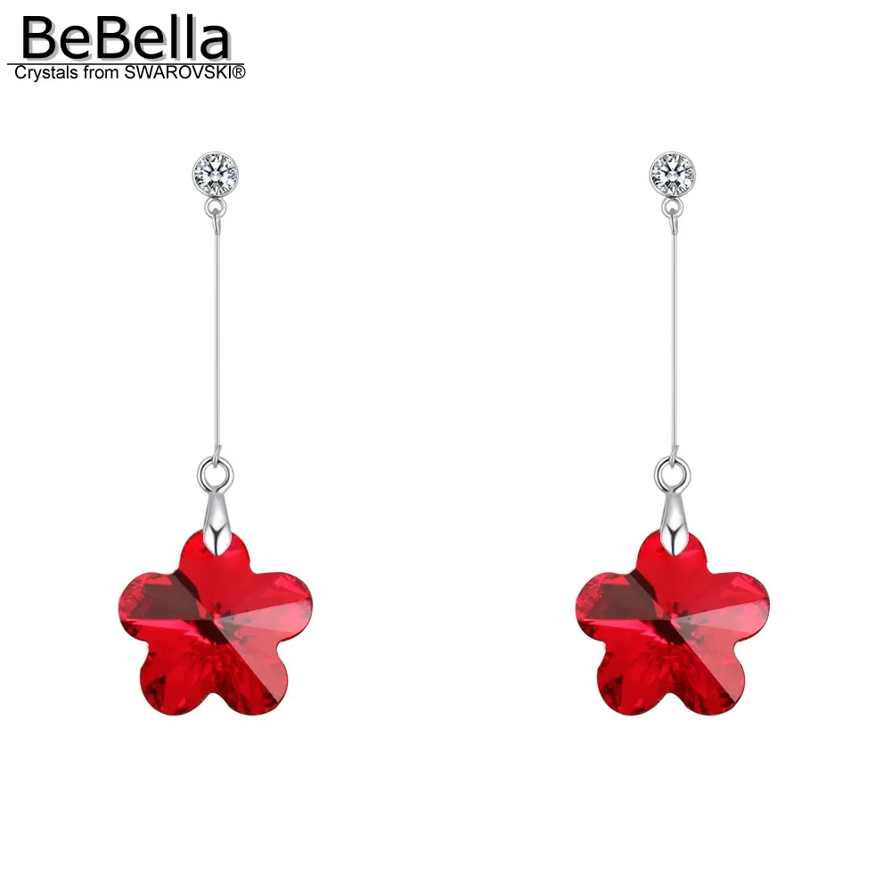 

BeBella plum flower long chain drop dangler earrings made with Crystals from Swarovski for women fashion jewelry gift 2018