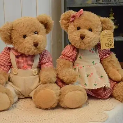 Free shipping 28cm 2pcs/pair lovely mini couple teddy bear with cloth plush toy dolls girls birthday&christmas gift 100%good