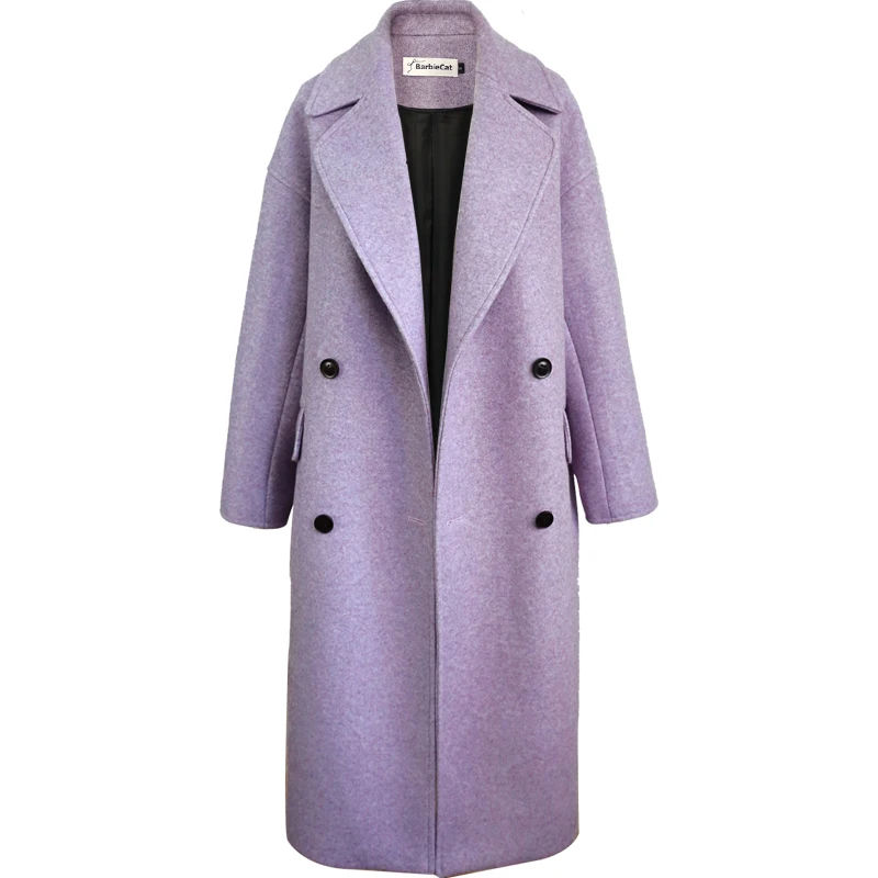 

Winter Coats 2019 Fashion Elegant Woolen Coat purple double Breasted Ladies Wool Loose straight Coat