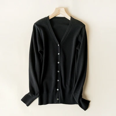 BELIARST весенний и осенний тонкий свитер женский кардиган с длинными рукавами и v-образным вырезом короткий свитер Маленькая шаль пальто рубашка - Цвет: Черный
