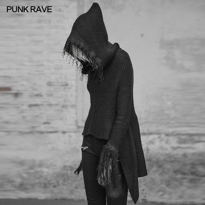 Punk Rave Gothic Fashion Kear Women Lace Sweater Shirt Steampunk Hooded Street Pullovers