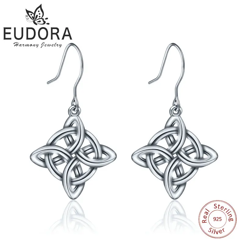

EUDORA Sterling Silver Good Luck Polished Dara Celtic Knot Drop Earring Dangler Women Fine 925 Jewelry girl birthday Gift