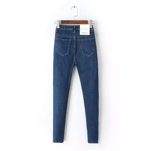 2017 vintage мама fit высокой талией джинсы упругие femme женщины промывали синий деним узкие джинсы классические брюки карандаш c3553