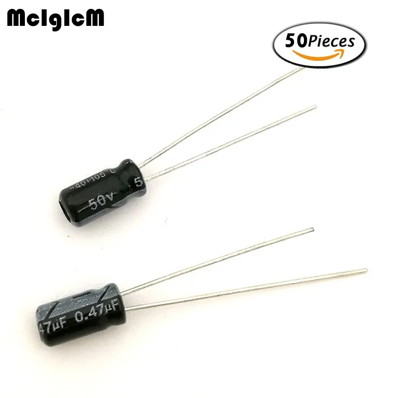 

MCIGICM 50pcs Aluminum electrolytic capacitor 0.47uF 50V 4*7 Electrolytic capacitor