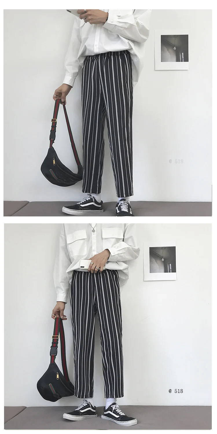 2019 мужские полосатые брюки хлопковые повседневные брюки корейская модная тенденция эластичные шаровары Хип-хоп брюки плюс размер M-2XL
