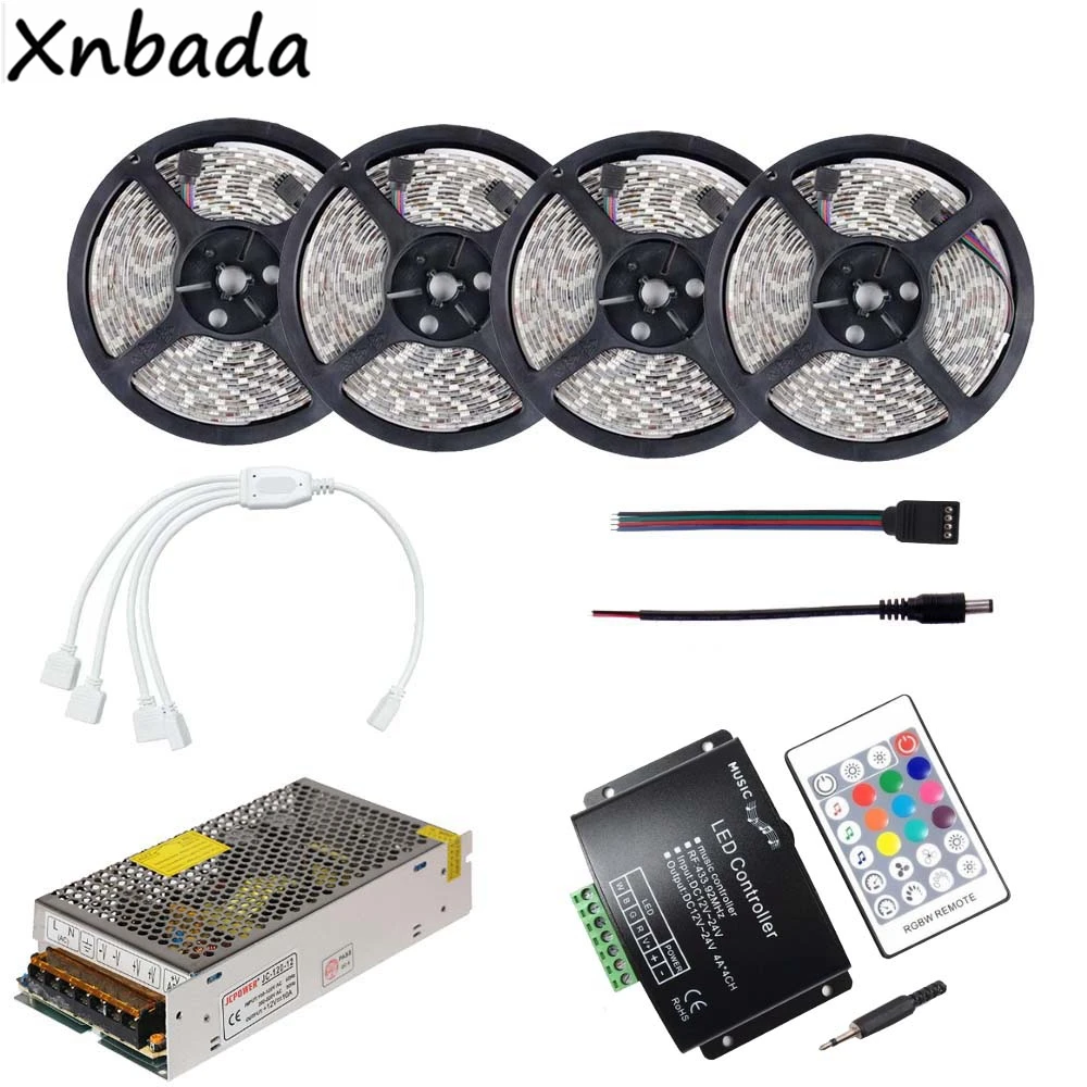 

DC12V RGB Led Strip Light 2835SMD Include 24Keys RGBW Music Controller Power Driver Kit 5M 10M 15M 20M