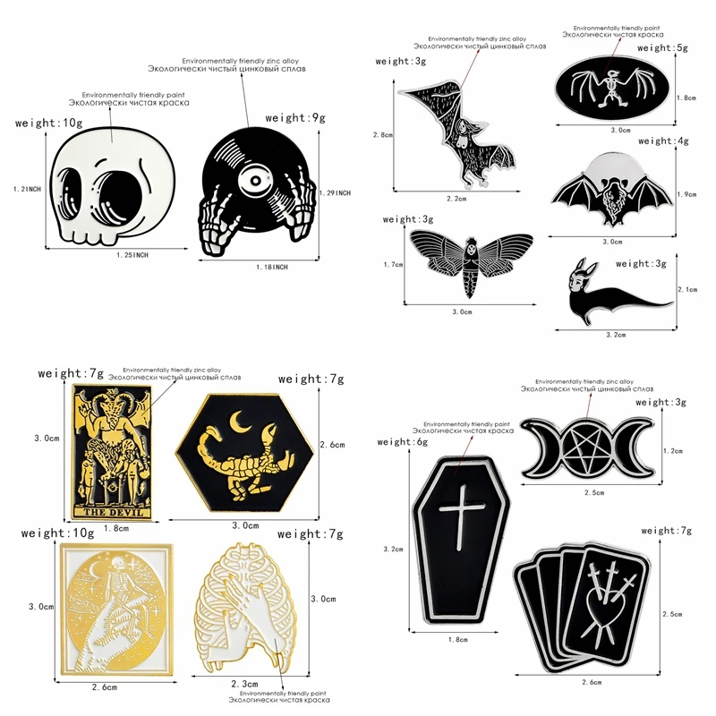 Qihe ювелирные изделия 2~ 5 шт./компл. готические булавки панк булавки броши для мужчин темные нагрудные булавки Череп Дьявол летучая мышь гроб Скелет готические ювелирные изделия