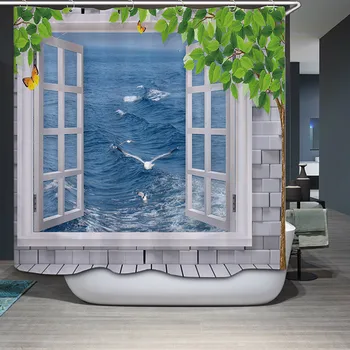 

New Arrival Shower Curtain Nordic The window of the world Creative theme pattern 0229 Waterproof Bathroom Fabric Home Decorative
