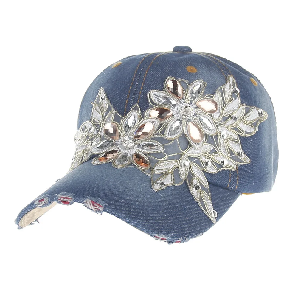 Surblue Fashion Cotton Jean Caps Women Rhinestone baseball cap Lady