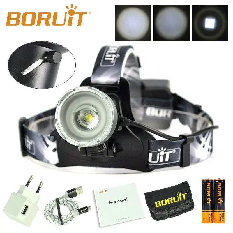 

BORUiT B13 Cree XML-L2 LED Headlamp USB Waterproof Zoomable Camping Headlight Linterna Frontal LED Lamp with Battery and Charger