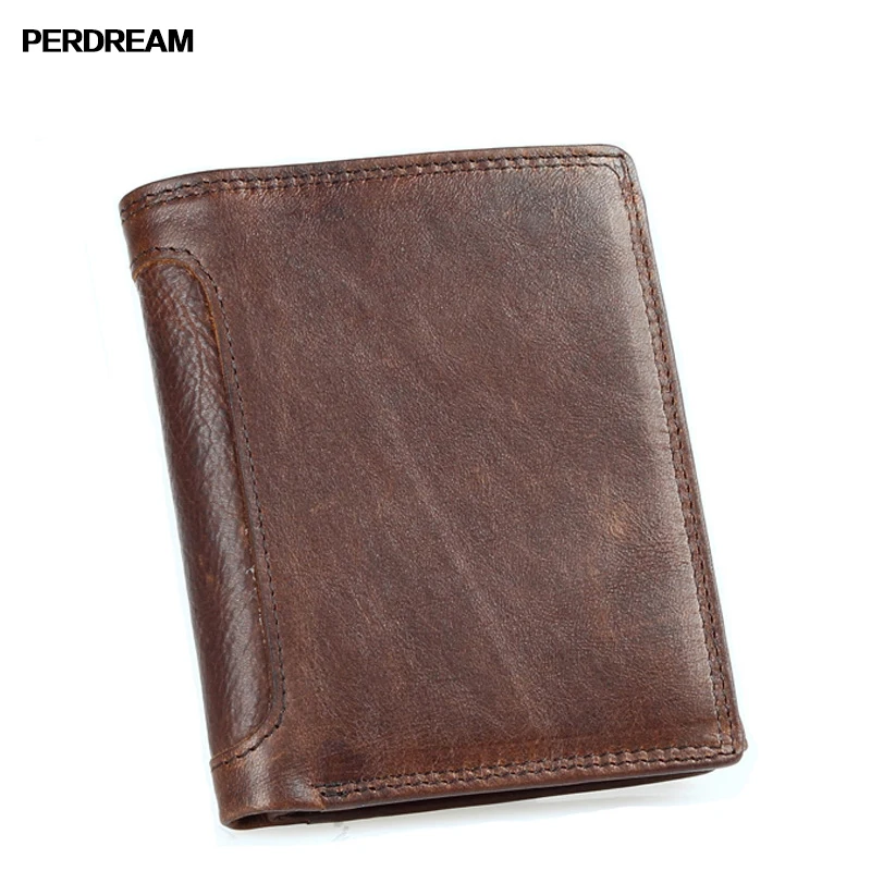 

PERDREAM Vimtage Cowhide Wallet Hasp Genuine Leather Short Wallet Multi-card Driver's License Card Holder Coin Purse Clutch Bag