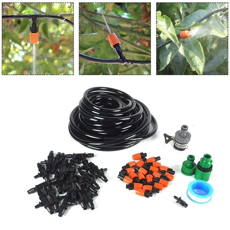 10m 9/12mm Water Hose Adjustable Nozzle DIY Drip Watering Kit Garden