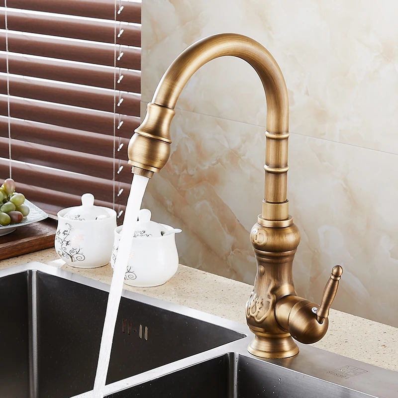 Free shipping Antique brass finishing kitchen faucets kitchen tap basin faucets single hand hot and cold wash basin tap HJ-1221F
