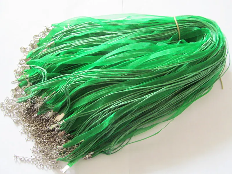 

Free Shipping 20pcs 18inch Emeral Organza Ribbon Wax Cotton Necklace Cord,Extender Chain,Lobster Clasp,DIY Accessory