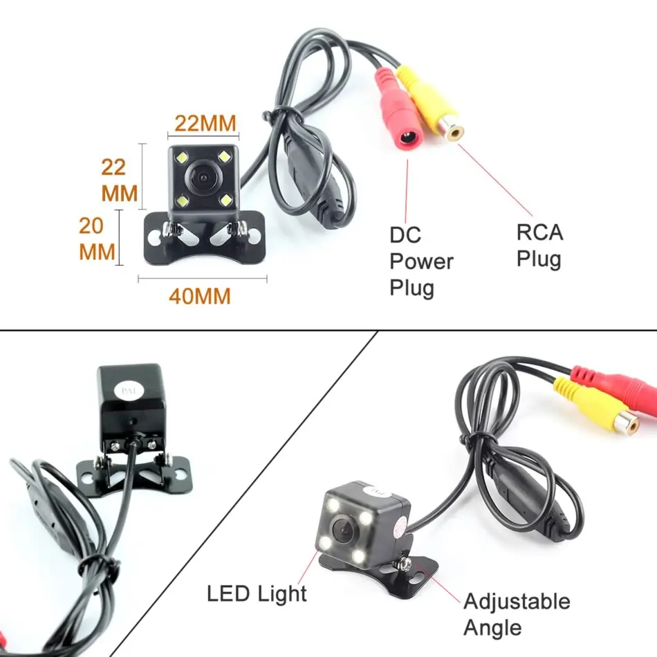 Задняя/Боковая/Передняя камера заднего вида, запасная парковочная камера, комплект со светодиодный светильник, ночное видение, водонепроницаемый для автомобильного монитора, DVD стереосистемы