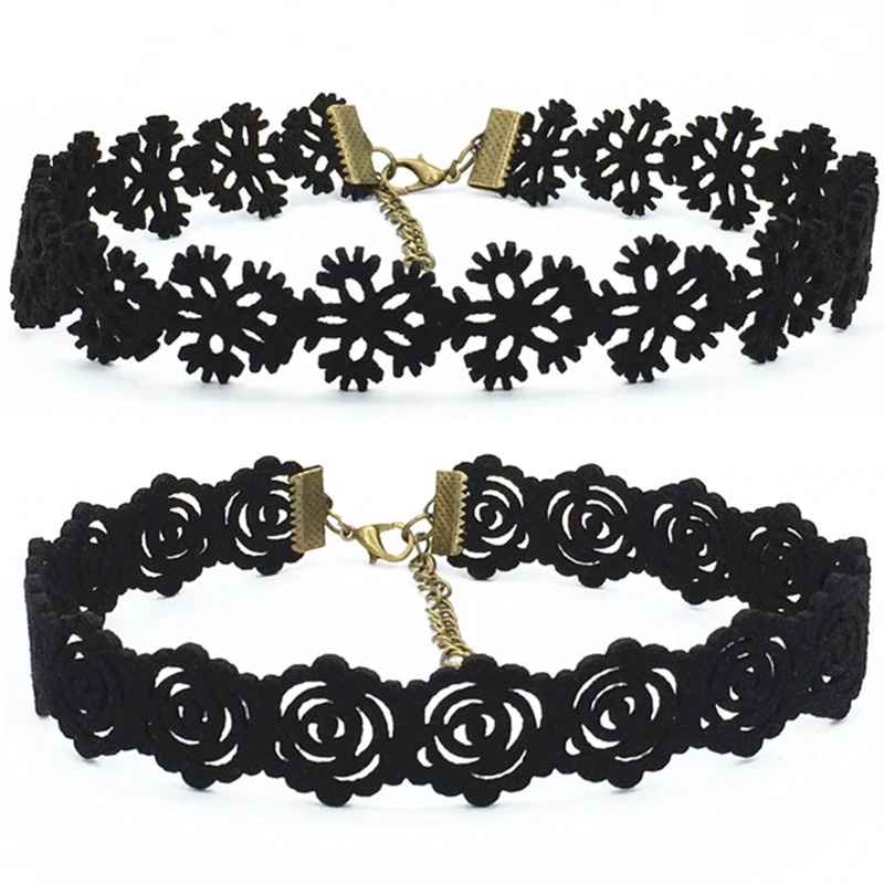 Hot new torques Bijoux Retro Plain Black Velvet Ribbon Rose lace Maxi statement necklace Choker Necklace women 2016 jewelry