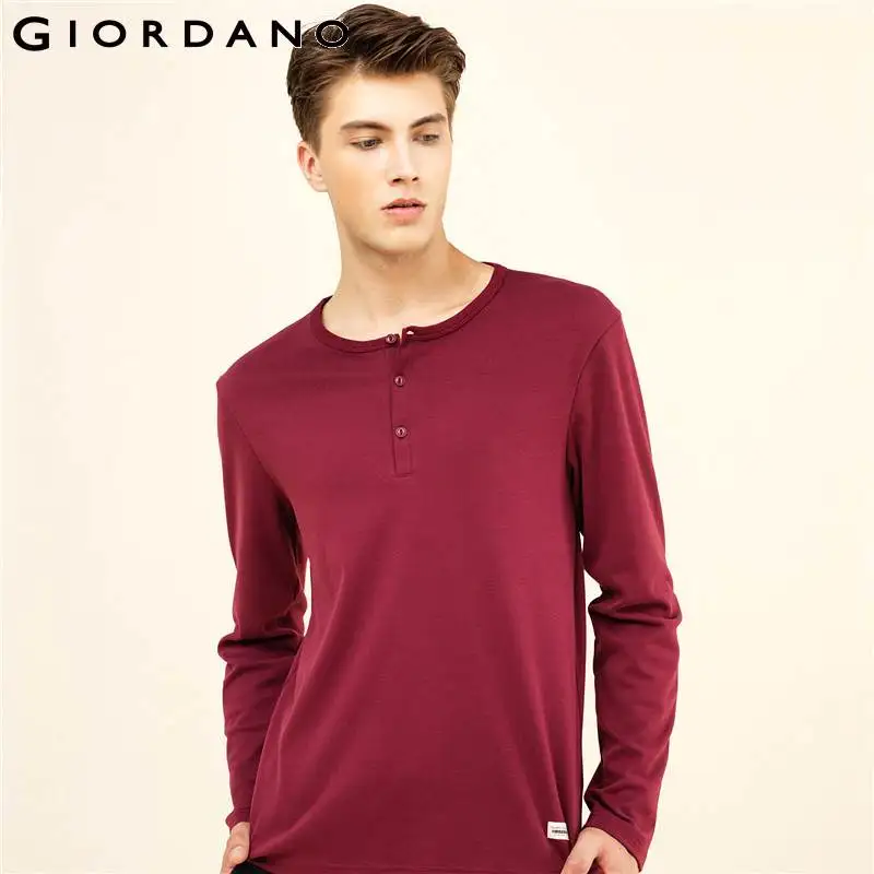 Giordano/мужская футболка однотонная хлопковая с длинным рукавом и круглым вырезом