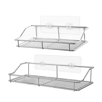 

Stainless Steel Bathroom Storage Shelf Punch-Free Kitchen Bathroom Toilet Wall Hanging Storage Rack #BL2