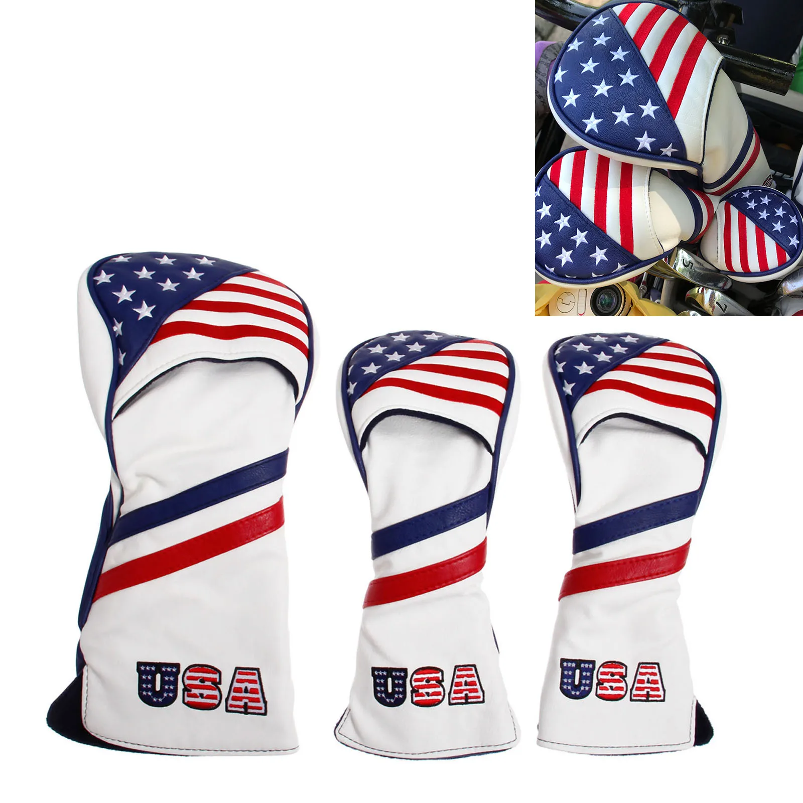 

1 Pc PU Golf Wood Headcover With USA Stars & Stripes Flag Style For Golf Driver Cover Fairway Hybrid Club Head Protect Covers