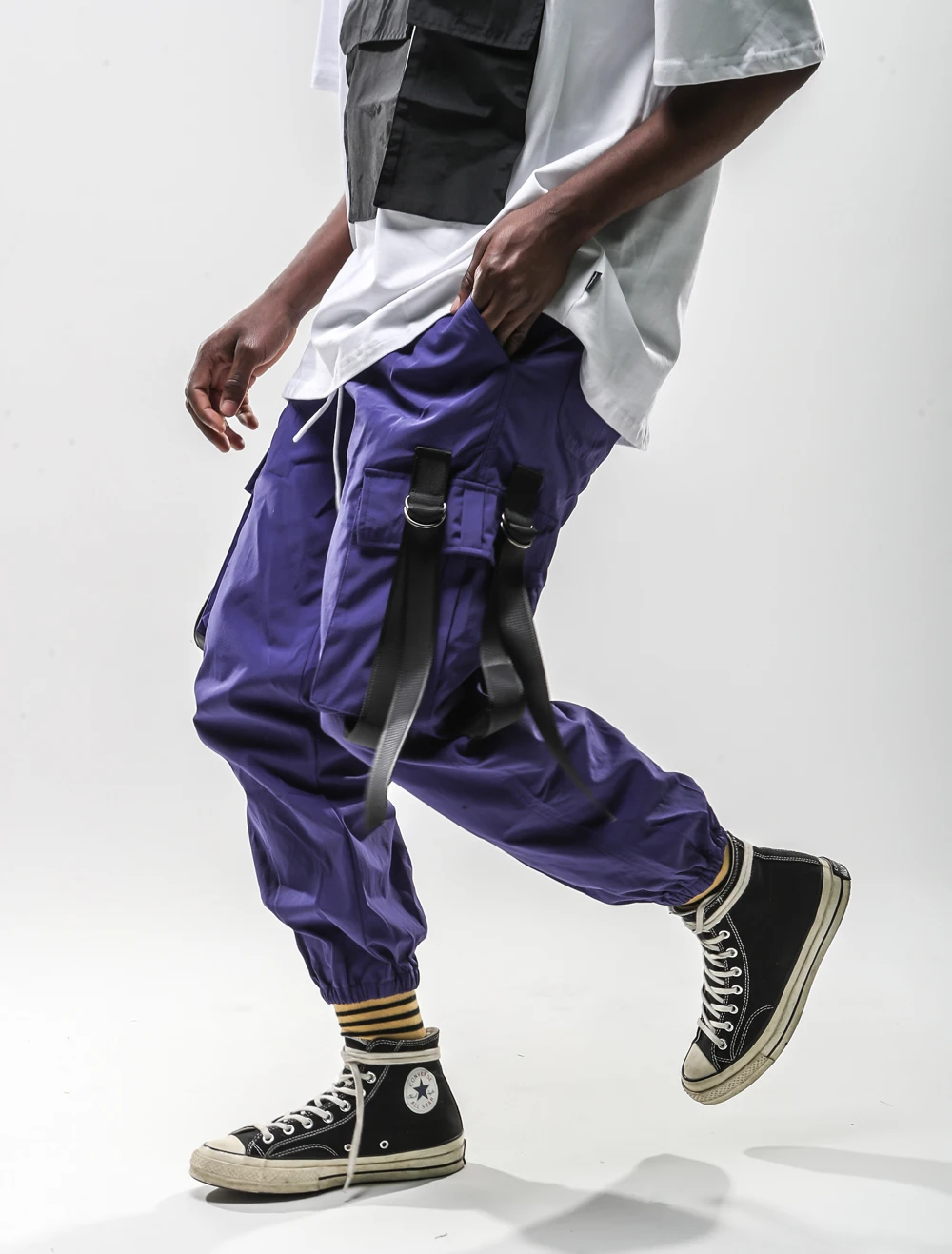 2019 новые свободные длинные для мужчин грузовые штаны, мешковатые мотобрюки Мода установлены низ уличная одежда Хип Хоп хлопок лоскутное