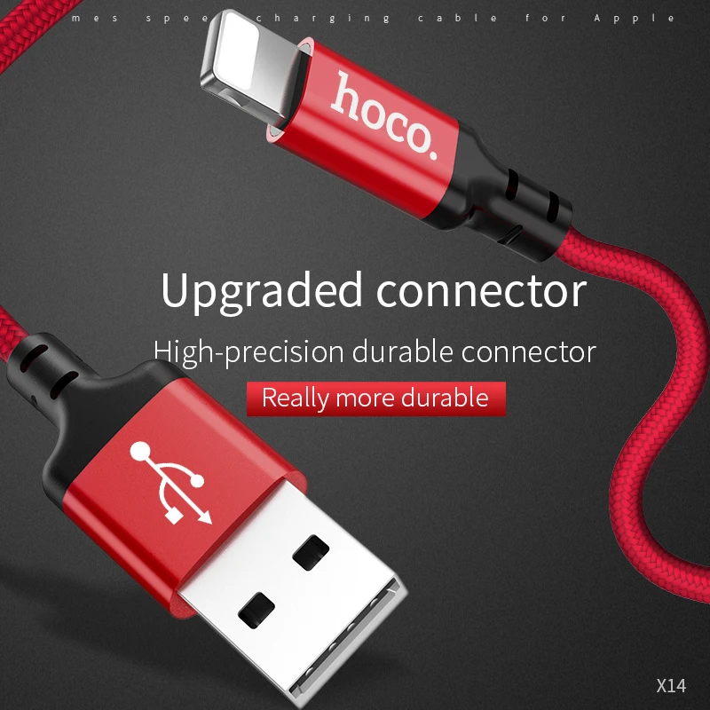 HOCO для нейлона 2A Быстрый кабель USB зарядное устройство Шнур USB кабель для зарядки для Apple iPhone Xs Max XR X 7 6 s 6s Plus 1 м/2 м