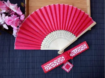 

100pcs/lot Personalized Luxurious Silk Fold hand Fan in Elegant Laser Cut Gift Box +Party Favors/wedding Gifts SN176