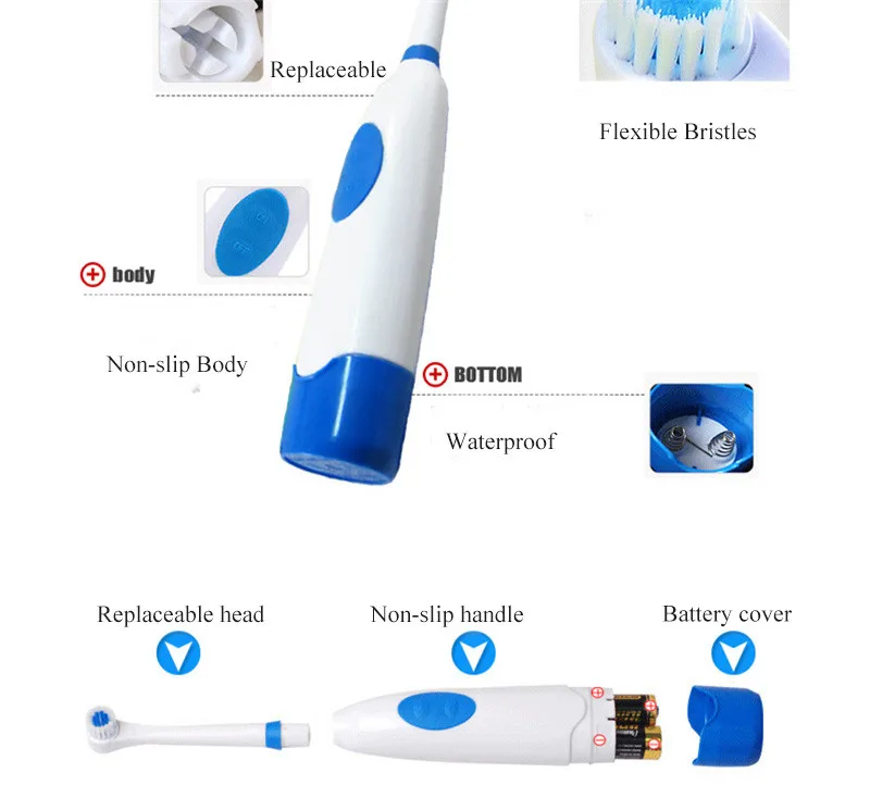 1 набор, электрическая зубная щетка для отбеливания зубов с 2 головками, работающая от батареи, гигиена полости рта, не перезаряжаемая зубная щетка