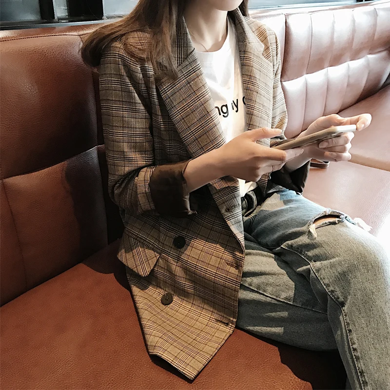 

Fashion Women s British retro style small suit female short coat spring and autumn new loose thin double-breasted ladies suit