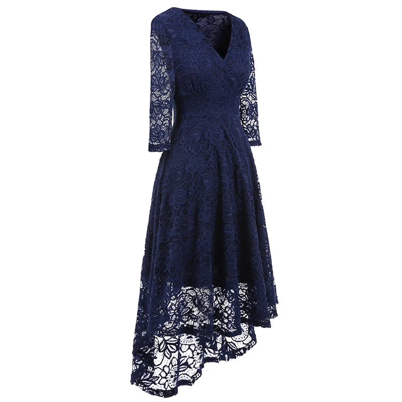 Kostlich 2017 Women Autumn Dress V-Neck 34 Sleeve Lace Hollow Sexy Evening Party Dresses Irregular Hepburn 1950s Vintage Dress (9)