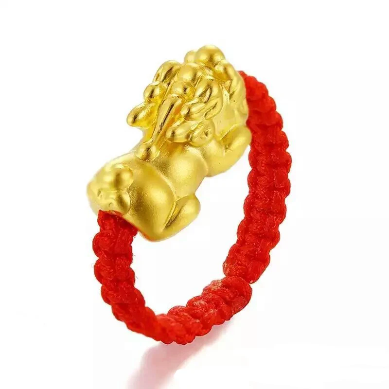 

Gold Colour Ring Luck Pixiu Red Black Rope Knitted Weaving Ring For Women Man
