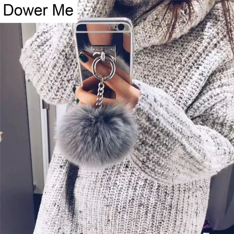 

Rabbit Fur Ball Tassel Mirror Case For Iphone XS Max XR X 8 7 6S Plus 5 Samsung Galaxy Note 9 8 5 4 3 S10E S10/9/8/7/6 Edge Plus
