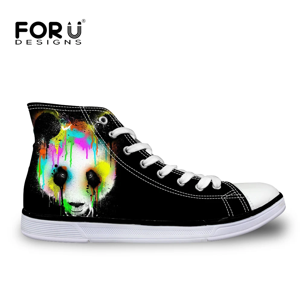 

FORUDESIGNS Cute 3D Animal Panda Printed Women's High Top Vulcanize Shoes,Fashion Female Lace-up Canvas Shoes,Casual Women Shoes