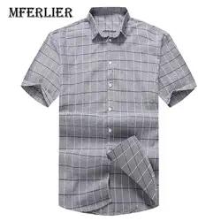 MFERLIER свободные летние мужские рубашки 4XL 5XL 6XL 7XL Большие размеры вес 150 кг с коротким рукавом рубашка в клетку Мужские красные и серого цвета