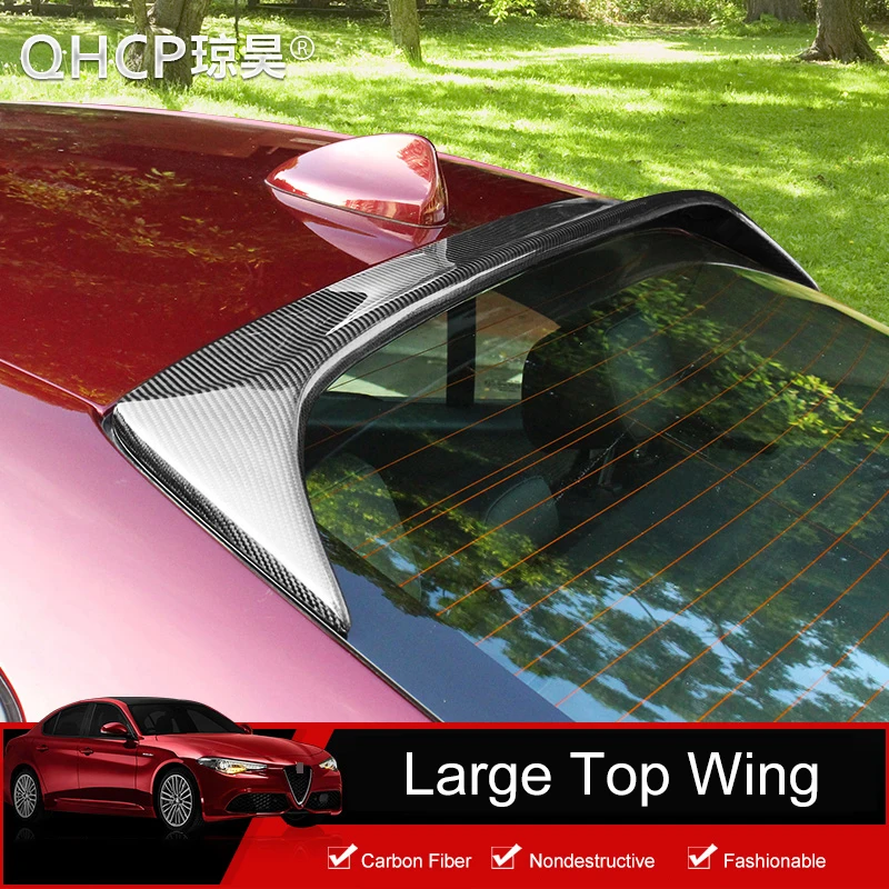 QHCP Carbon Fiber Car Roof Spoiler Sticker Decorative Auto Large Top Roof Wing Spoilers Fit For