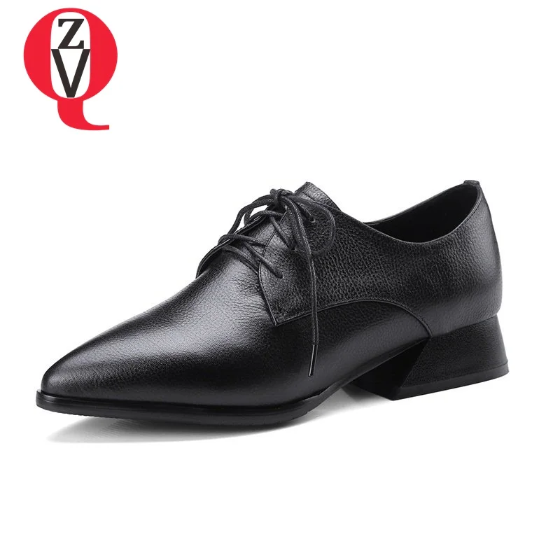

ZVQ pointed toe fashion skid resistance thick low heels comfortable all-match style spell able solid spring shoes women