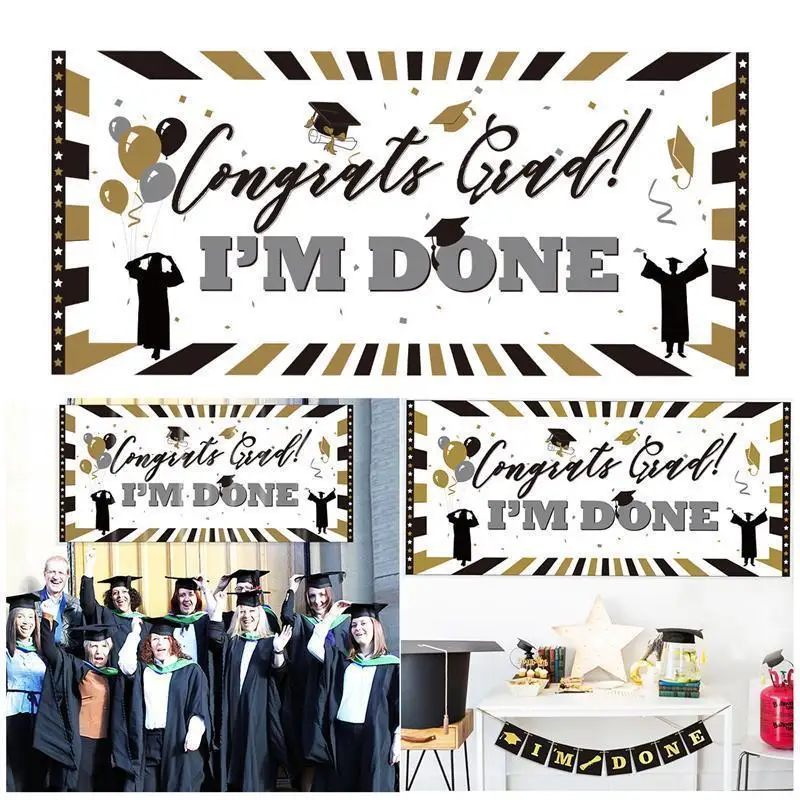 Congrats Grad I'M DONE Sign Wall Banner Classic Graduation Party PE Plastic Photo Booth Prop