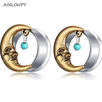 

JUNLOWPY Moon Ear Expander Plugs Stainless Steel Flared Body Jewelry Piercing Ear Stretcher Gauge Flesh Tunnels 50pcs Mix 5 size