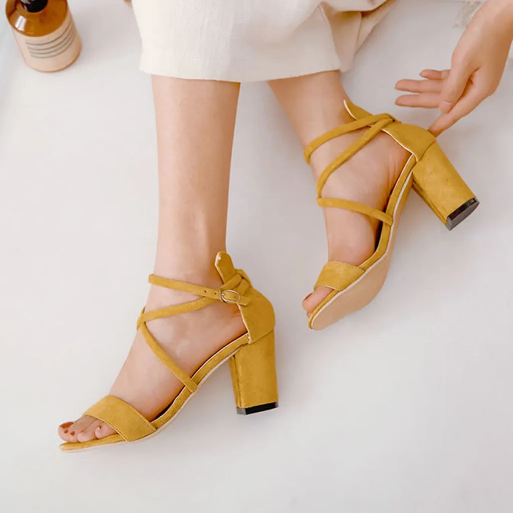 

Women Sandals High heels 2019 Summer New Fashion Shoes Ladies Sexy Square heel Causal Single Shoes Female Buckle Sandals