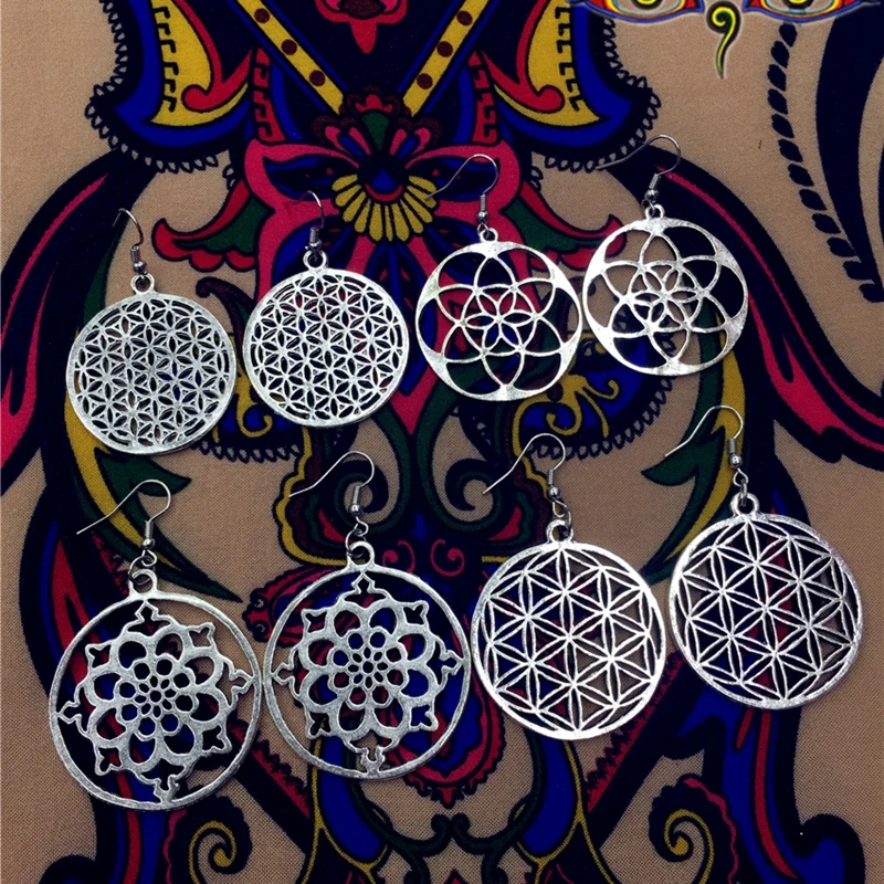 

Flower of Life Ancient Silver Women's Earrings Thailand Indian Afghan Jewelry for Women BOHO Gypsy Hippie Winding elegant gift