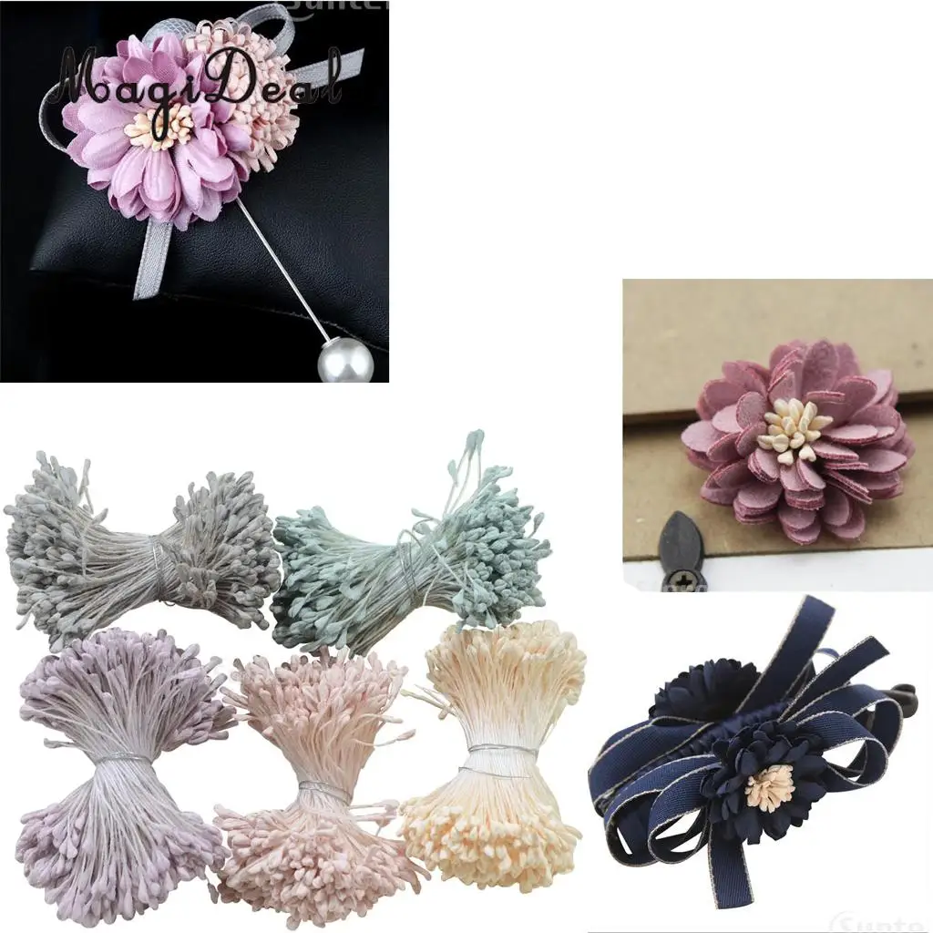 MagiDeal 720 Pieces 6 mm Double Head Stamens Scrapbook Cards Home Decor Flower Craft Supplies Beige & Pink Colors