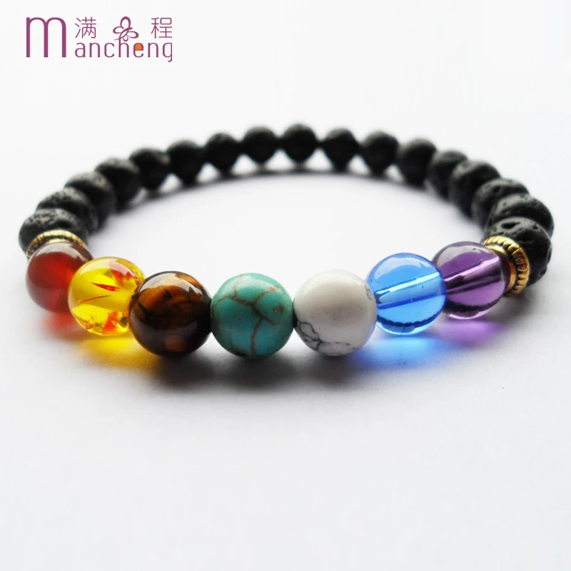 

Black Lava Volcanic stone 7 Chakra Bracelet,Natural Stone Yoga Bracelet,Healing Reiki Prayer Balance Buddha Beads Bracelet