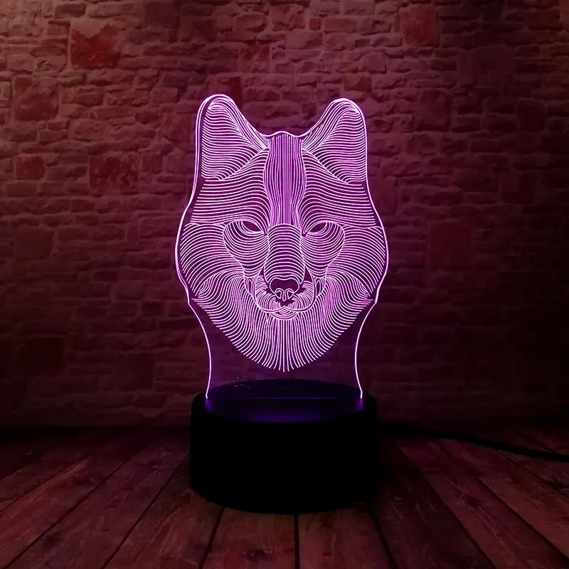 Светящаяся 3D иллюзия Светодиодная лампа красочный сенсорный ночник вспышка светится в темноте голова Волка модель экшн и игрушки Фигурки