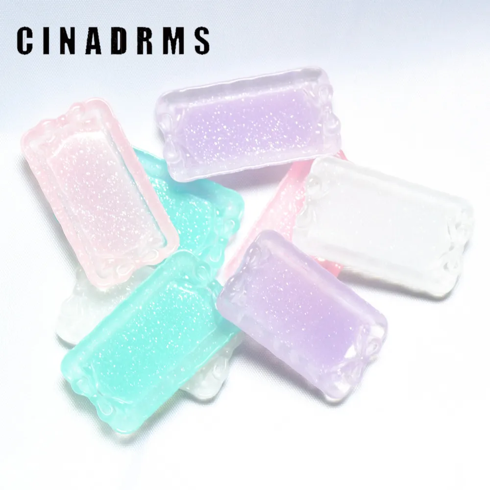 

New Arrival 28*51mm 4 PCS Kawaii Resin Gilttering Rectangle Plate,Play House Tray Miniatures,resin Flatback miniatures